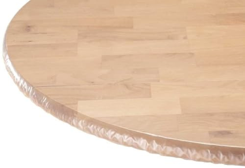 Yourtablecloth Heavy Duty Clear Vinyl Round Fitted Tablecloth (Table Cover) Elasticized Tablecloth Great for Protecting Your fine Tables and Table Linen 60”