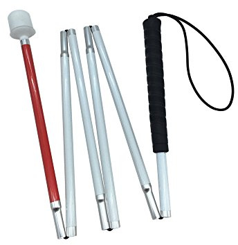 Aluminium rörlighet fällbar vit käpp för synskadade och blinda människor (viks ner 6 sektioner) (130 cm (51,2 tum), svart handtag)