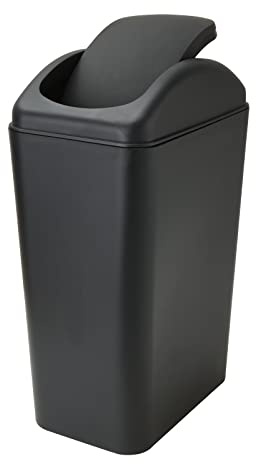 ABuff Small Lidded Trash Can, 12 Liter/3 Gallon Black Plastic Garbage Bin with Lid for Office, Bedroom, Bathroom