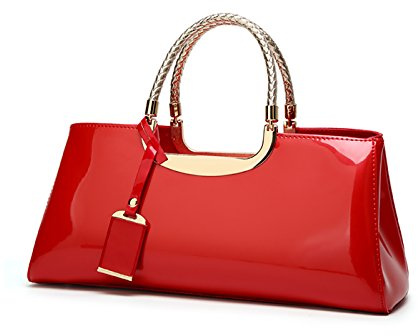 Coolives Damen Handtasche Tasche aus PU-Lackleder Henkeltasche Abendtasche Schultertasche Umhängetasche für die Hochzeit Rot EINWEG