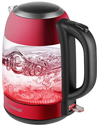 CONCEPT Hausgeräte RK4081 - Hervidor de agua de cristal con capacidad de 1,7 L, con filtro, diseño exclusivo, 2200 acero inoxidable, 1,7 litros