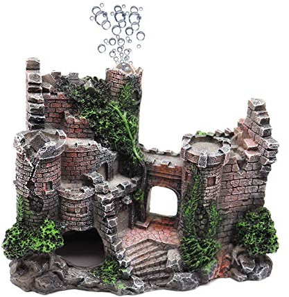 Aquarium Resin Castle Decoration, Castle Hideouts Stone Cave Hide House Fish Tank Aquarium Accessories for Betta Shrimp Turtle