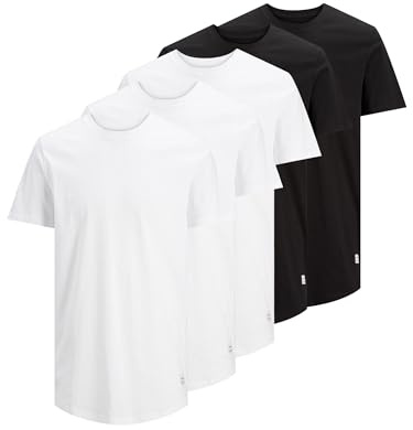 JACK & JONES Maglietta da uomo con scollo rotondo in tinta unita, Nero , XL