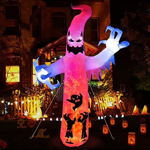 Halloween Geist, CAMULAND 8 FT/244 cm Weißer Halloween-Geist Aufblasbare Außendekoration mit Eingebauten Farbwechselnden LED-Lichtern, Ideal für Innenhöfe, Gärten und Rasenflächen