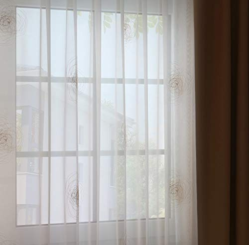 EASYHomefashion Hochwertige Fertiggardine Voile Store Deko Schal mit Stickerei Faltenband Bleiband BARLETA 240 x 300 cm (HöhexBreite)