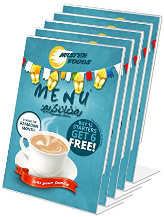 OSIMIG 5 Stück Tischaufsteller A5, Acryl Aufsteller A5 Schräg, Aufsteller Plexiglas Werbeaufsteller Glasklar Acryl für Fotos, Büro, Restaurant, Cafe, Shop