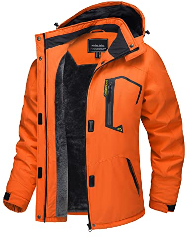 TACVASEN Damen Übergangsjacke Warm Winterjacke Gefüttert Wanderjacke Ski Jacket mit Wasserdichtem Reißverschluss, Orange, S