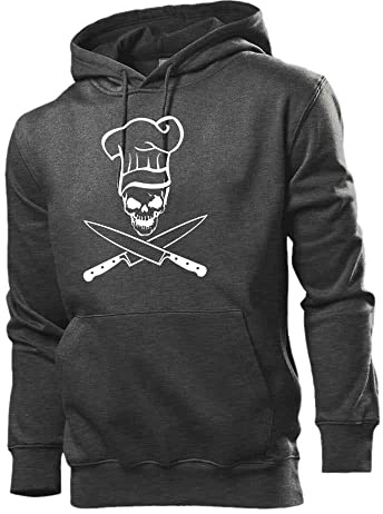 Generisch Sweat à capuche avec tête de mort et couteau pour homme, Gris foncé chiné., XXL