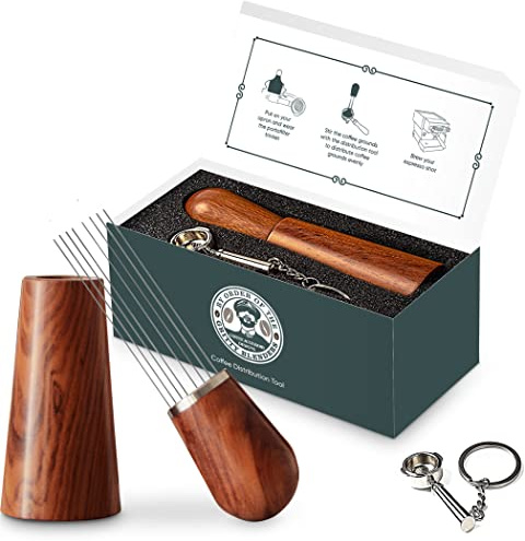 Gritty Blenders Wdt Tool Espresso - Coffee Distributor with 8 Needles, Gift for Coffee Lovers, Coffee Making Accessories for Baristas with Portafilter Keychain