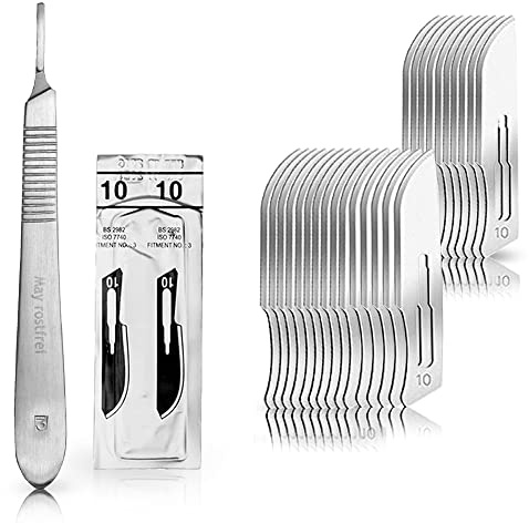 May Set: 25x Skalpellklinge Figur 10 & Skalpellhalter Nr. 3 Edelstahl | 25 sterile Ersatzklingen inkl. robustem Griff für Modellbau und Podologie