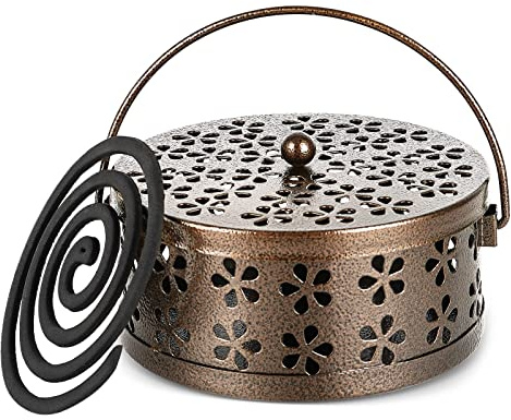 Moskito-Spulenhalter, JunD Räucherstäbchenhalter, Insektenspiralhalter, klassischer Retro Rundhalter für Schlafzimmer, Küche und Büro, Tragbarer und Beweglicher Mückenspirale Behälter (Bronze)