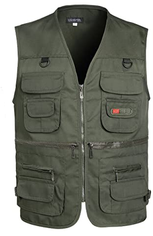 LISUHEPEAL Men's Fishing Vest Summer Outdoor Work Safari Travel Photo Vests with Multi Pockets (M,Army Green-S18)