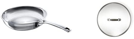 LE CREUSET 3-Ply Stainless Steel Uncoated Frying Pan, 24 x 5 cm, Silver, 96200224001100 Toughened Non-Stick Glass Lid, 24 cm, Transparent, 962008240, 96200824000000