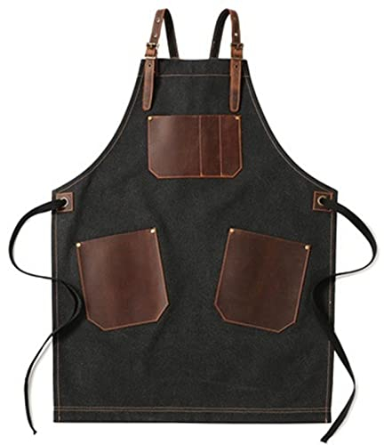 Arbeiter Werkzeug Tool Schürze Canvas Einstellbare Arbeitsschürze Mit Großen Taschen For Ingenieure Tischler Handwerker Fit For Küche, Garten, Keramik, Handwerk Werkstatt (Color : Black, Size : XL)