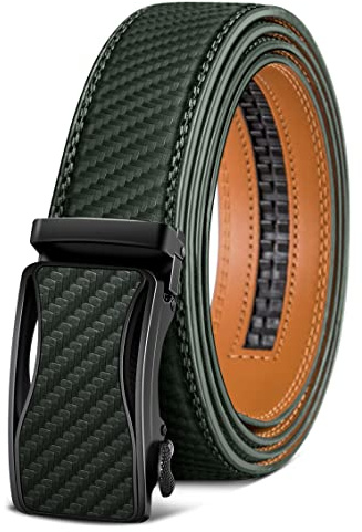 KEMISANT Gürtel Herren, Ledergürtel Ratsche Automatikschließe für Herren Business Anzug, 35mm Breit Gürtel,Größe Angepasst(Dunkelgrün-160cm/48-56 taille verstellbar)
