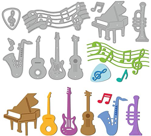GLOBLELAND Musical Instrument Piano Guitar Cutting Dies for Music Lover Western Instruments Dies Cuts Template for Decorative Embossing Paper Card DIY Scrapbooking Album Craft Decor