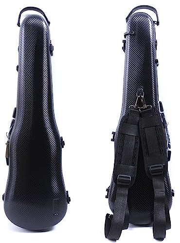 WUQIMUSC Violin Case 4/4 full size hard shell Light Strong Carbon fiber Anti-Scratch Shaped Flight case Backpackable,Built-in Hygrometer (black)