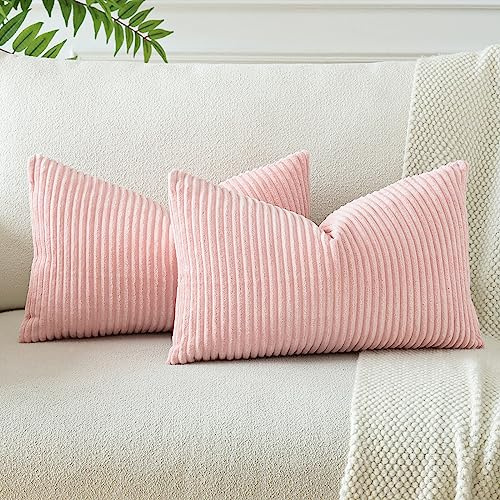 JOTOM 2er Set Cord Kissenbezüge Kissenhülle Dekorative Zierkissen Sofakissen Couchkissen Dekokissen Kissenbezug Deko Kissenhülle für Sofa Wohnzimmer 30x50cm Rosa
