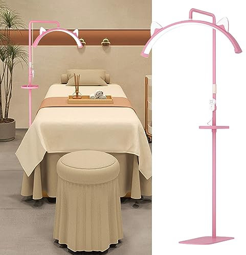 json2xml Luz De Piso Led Pestañas 28 Pulgadas,Lámpara Relleno Media Luna Elevable con Soporte para Teléfono Móvil/Bandeja Herramientas,Rango Iluminación: 180° Y Ajuste De Luz Cálida Y Fría,Pink