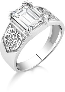 Bysilverstone - Bague Pour Hommes Gravée Victorienne En Argent Avec Fleur De Lys, Bague En Argent Pour Homme En Zircone Cubique Minimaliste, Bijoux Cadeaux Pour Bague De Mariage Pour Hommes