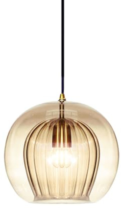 S-Cevada Doppelschichtige Glaskugel Pendelleuchte Messing E27 Lampenfassung Globus Hängelampe Deckenleuchte für Schlafzimmer-Esszimmer (Bernstein, 20cm)