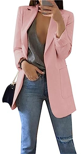 OMZIN Damen Elegant Langarm Blazer Sakko Einfarbig Revers Geschäft Büro Kurz Mantel Anzüge Bolero mit Tasche