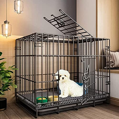 hundehütte outdoor , Robuste Hundehütte Aus Metalldraht, Doppeltür-Hundemöbel, Zusammenklappbarer Metallkäfig Mit Kaubeständiger Kunststoffbodenschale, For Den Innenbereich ( Color : Black , Size : Xl