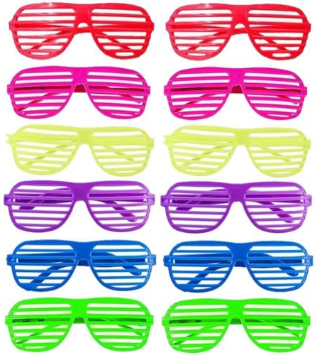 12 Paar Kunststoff-Shutter-Brillen, Sonnenbrillen, Neonfarben, geschlitzte Sonnenbrillen, Brillen für Kinder, Teenager, 80er-Jahre-Party-Requisiten