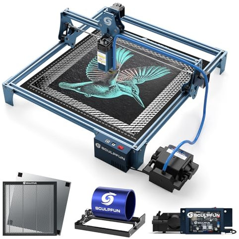 SCULPFUN S9 Laser Graviermaschine mit Automatische Air Assist, Laser-Rotationswalze, Honeycomb Arbeitstisch, 5,5 W Laserkopf Output Laser Cutter Lasergravur, Arbeitsbereich 410 x 420 mm Graviergerät