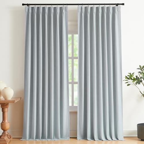 Vision Home Tende plissettate completamente oscuranti in lino misto lino, 213,4 cm, per soggiorno, camera da letto, isolamento termico, tende plissettate con ganci, 2 pannelli da 101 cm x 213 cm