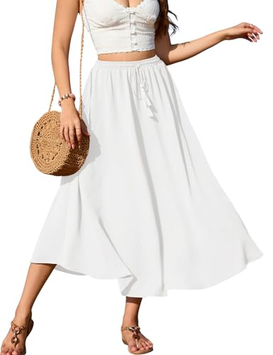 Zeagoo Jupe Femme Longue Elastique Élégante Taille Haute à Cordon Maxirock | Unie Casual de Temps Libre Mariage Cocktail Jupe