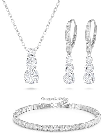 Clearine Trilogy Halskette Armband Tropfen und Ohrringe Set für Damen Cubic Zirkonia Schmuck Hochzeit für Braut