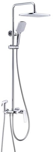 BiaoTeng Colonne de Douche Fixation Murale Réglable, Robinet Cascade Sortie D'eau 4 Fonctions Systeme Douche Murale Systeme de Douche pour Baignoire, Chrome