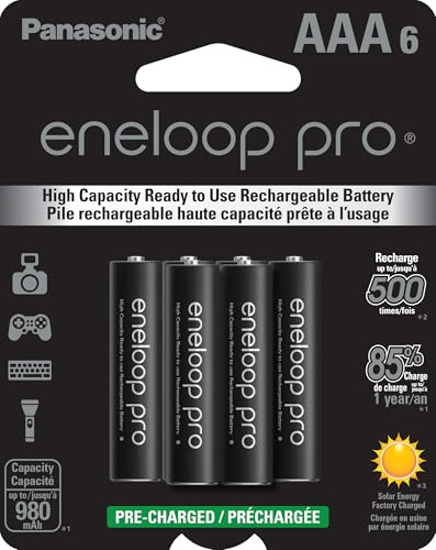 Eneloop Panasonic BK-4HCCA6BA pro AAA High-Capacity Ni-MH Pre-Charged Rechargeable Batteries, 6-Battery Pack