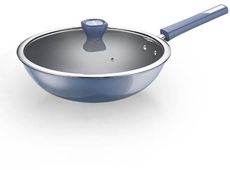 JingYi Store Unbeschichtete Antihaftpfanne Haushalts-Wok Küchen-Antihaftpfanne Spezial-Wok Induktionsherd Und Gasherd (Color : Blue, Size : 32cm)