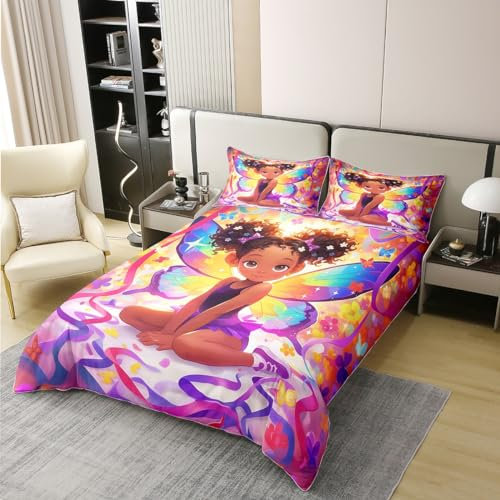richhome Schwarzes nettes Mädchen 100% Bio-Baumwolle Bettbezug Set Gymnastik Sport Schmetterling Tröster Cover Set Cheerleading Gymnastik Bettwäsche Set 200x200