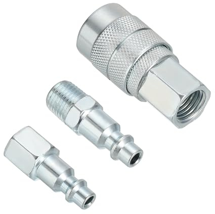PATIKIL 1/4 Air Hose Fittings Set, 300PSI High Flow 1 Pcs Industrial Type Coupler with 1/4 NPT, 2PCS Plugs with 1/4 NPT for Automotive Industry Air Compressors Mechanical, Silver