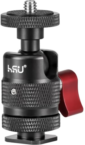 HSU Mini‑Kugelkopf mit 1/4-Schraube Universeller Kaltblitzschuh‑Adapter | 135° Neigbar 360° und Horizontal Drehbarer Aluminium‑Stativkopf für Kamerastative,Einbeinstative,Käfige,Leuchten,Mikrofone