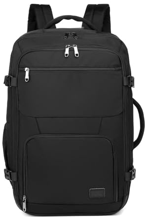 KONO Handgepäck Rucksack 55x35x20cm Wasserdicht Reiserucksack Flugzeug | 38L, Leichter Kabinenrucksack mit Laptopfach, Flugrucksack für Kurztrips, Business und Urlaub, für Herren Damen, Schwarz