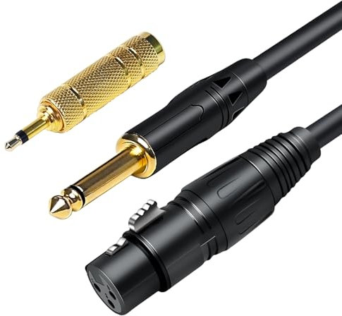 jindaaudio XLR-Kabel 3 m, XLR-Buchse auf 6,35 mm TS Mono mit 1/8 (3,5 mm) Adapter, XLR-Mikrofonkabel, Klinke, unsymmetrische Signalverbindung