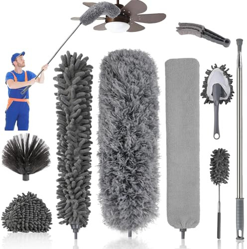 Plumero telescópico lavable, barra y escoba esquinera flexible, de microfibra de acero inoxidable con barra telescópica, extensible hasta 245 cm, cepillo para el polvo para huecos, telarañas