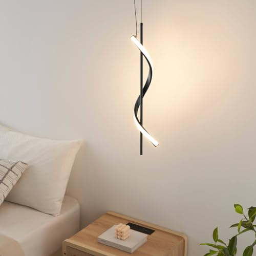 KOSILUM – Hängeleuchte, Spirale, vertikal, schwarz, LED, dimmbar, Lybella, Licht, Warmweiß, Beleuchtung für Wohnzimmer, Schlafzimmer, Küche, Flur, 9 W – 1120 lm – integrierte LED – IP20