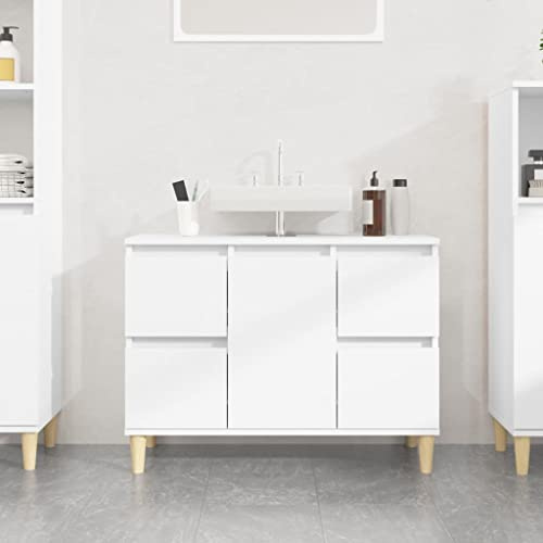 AUVYI Waschbeckenunterschrank mit Schubladen Weiß Badezimmerschrank mit Schubladen Badschrank mit Tür Beistellschrank Badkommode Badunterschrank 80x33x60 cm Holzwerkstoff&Eukalyptus