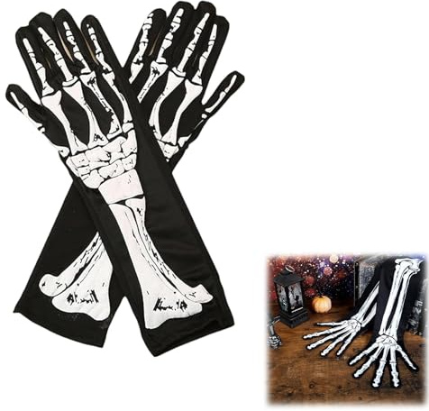 Skelett Handschuhe für Halloween - Schädel Klauen Geister Knochen für Cosplay Party Requisiten, Dehnbare Schädelknochen Vollfinger Kostümzubehör