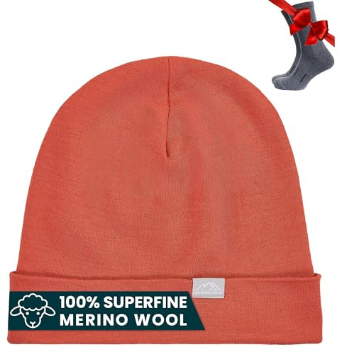 Merino.tech 100% Merino Mütze – Unisex Beanie aus Merinowolle – Warm, Weich & Atmungsaktiv für Herren und Damen (Rusty Orange, Small-Medium)