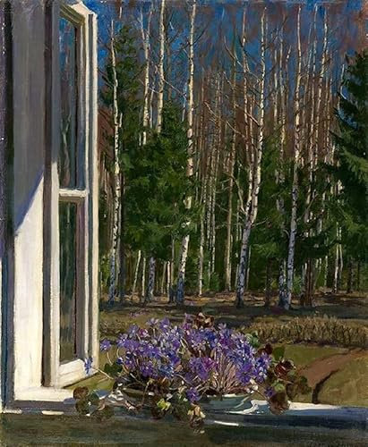 MHFFDYIV Bekannt Wand Kunst Bild Leinwanddruck Bilder Frühlingslandschaft mit Veilchen Stanislaw Schukowski Leinwand Wandbilder für Wanddekoration 60x90cm