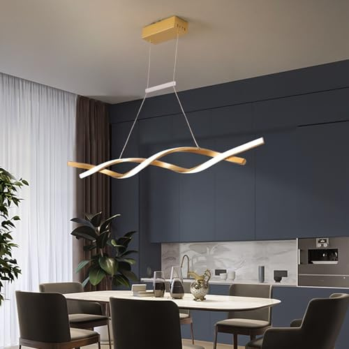 Moderne LED Pendelleuchte esszimmer, LED Dimmbar Wohnzimmer Hängelampe Moderne Hängeleuchte mit Fernbedienung, Esszimmerlampe hängend Höhenverstellbar für Küche Büro Deckenlampe (Gold, 100 cm)