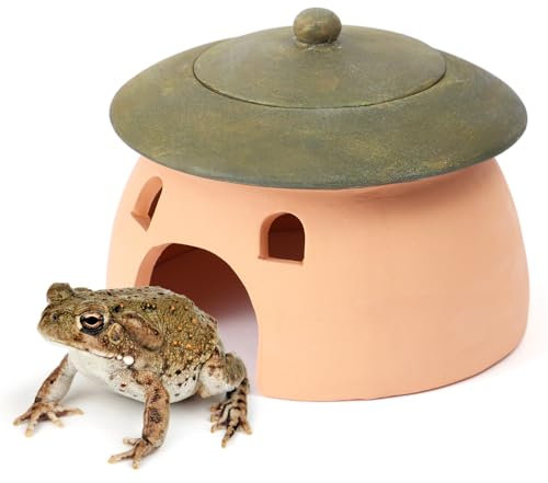 Frosch- und Krötenhaus, Reptilienhöhle, Terrakotta-Kröte mit grünem Deckel, 20,3 x 15,2 cm, Reptilienversteck für den Außenbereich, Garten, Aquarium, Versteck für Kröte, Frosch, Schildkröte, Eidechse