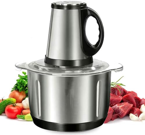 FfiMe Procesador de Alimentos de 400W, picadora de Carne de Cocina de 3L, Mini picadora de Verduras, picadora de Alimentos con Recipiente de Vidrio, picadora de Carne, Verduras, Frutas y nueces