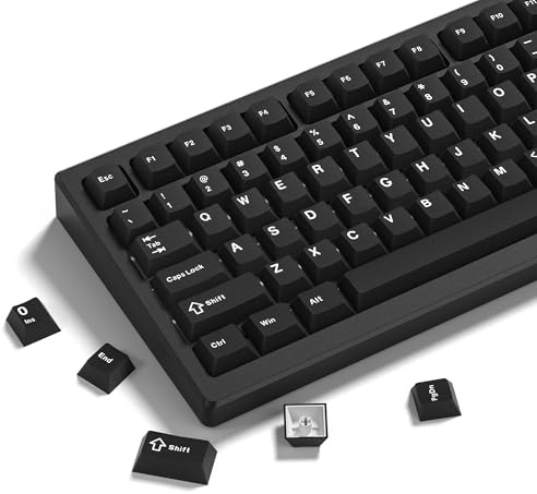 Womier Double Shot PBT Keycaps Set 138 Keys Cherry Profile Custom Key caps | Keycaps 60 65 75 100 Percent for 61/64/68/84/87/100/104/108 Retro Gaming Mechanical Keyboard, Black